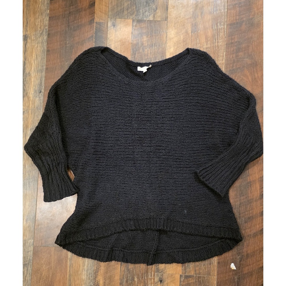 Eileen Fisher Organic Cotton Black Knit 3/4 Sleeve Hi-Lo Top Minimalist Clean XS